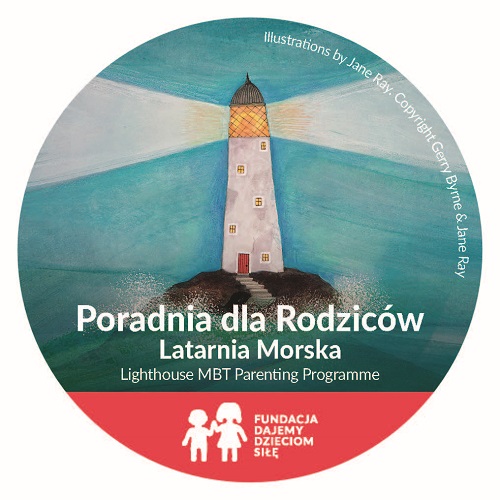 ilustracja latarni morskiej symbolizującej nową poradnię fundacji, grafika przypominająca rysunek dziecka malowany farbami