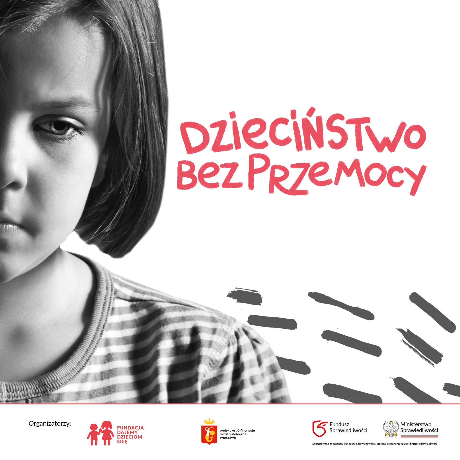 Grafika konferencyjna z połową zdjęcia twarzy smutnej dziewczynki po lewej stronie 