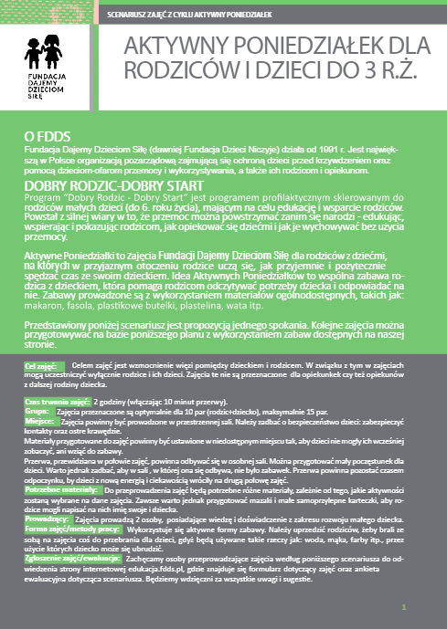 Zielono-szary obrazek scenariusza z dużą ilością tekstu. Większość białą czcionką, tytuł u góry, szarą, na białym pasku.