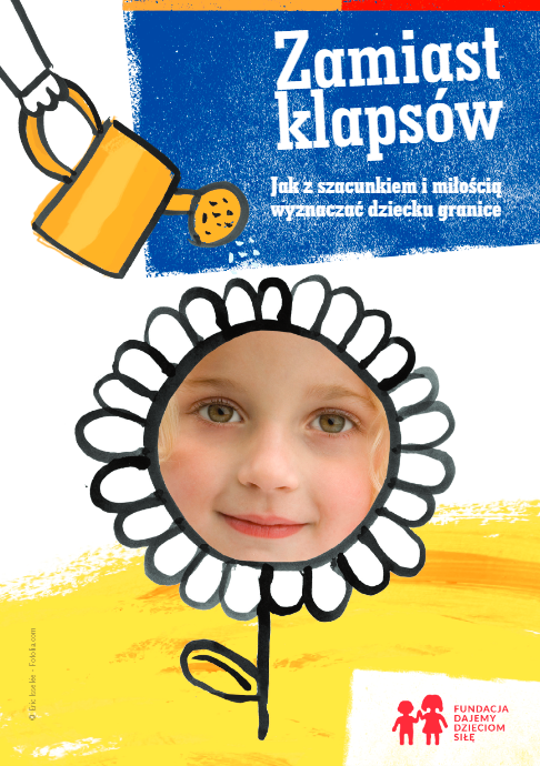 Kolorowa okładka. Po środku zdjęcie buzi dziecka z dorysowanymi wokół płatkami kwiatka. Nad nim fragment ręki z konewką.