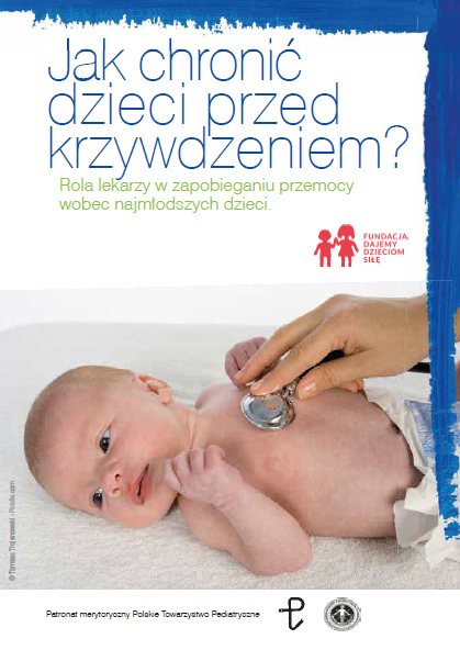 Okładka ulotki. N samym dole zdjęcie niemowlaka u lekarza. W pieluszce, bez ubranka. Lekarz przykłada stetoskop