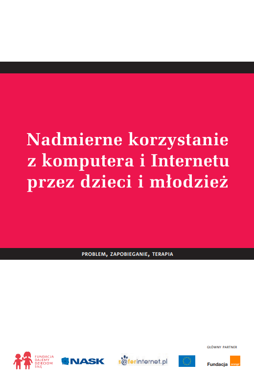 Biało czerwona broszura. Na środku szeroki poziomy czerwony pas ograniczony cieńszymi  czarnymi paskami. Na nim biały tytuł